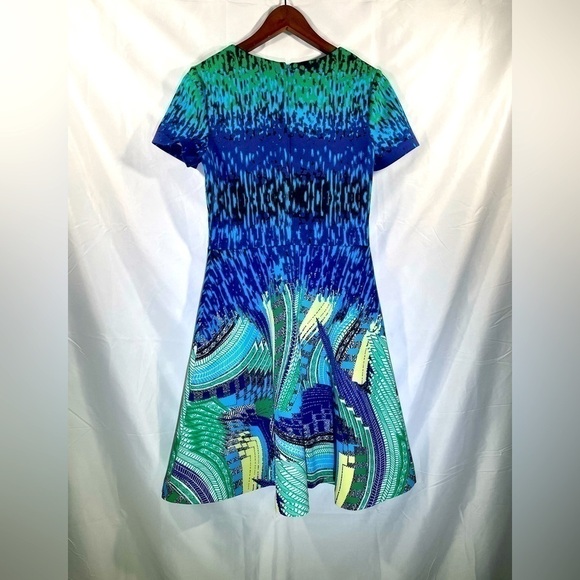Badgley Mischka Womens Fit & Flare Dress Blue Green Yellow Size 4 - Picture 2 of 8